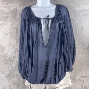 Free‎ People FP One Long Sleeve Sheer Gauze Blouse Womens Size XS Blue Boho